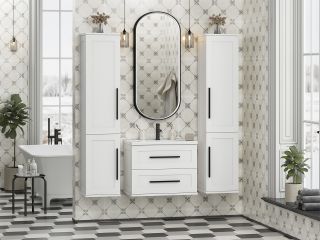 Универсальный шкаф - пенал Misty Модерн 35см с бельевой корзиной левый белый